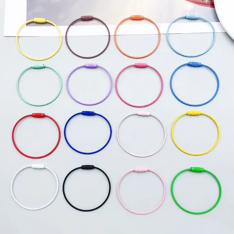 Colorful Painted Zinc Alloy Wire Keychain Ring With Screw Lock Cable Loop DIY Jewelry Findings For Key Organization