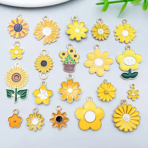 Yellow Enamel Sunflower Daisy Alloy Pendants For DIY Jewelry Making Bracelet Necklace Mixed Flower Charms Findings