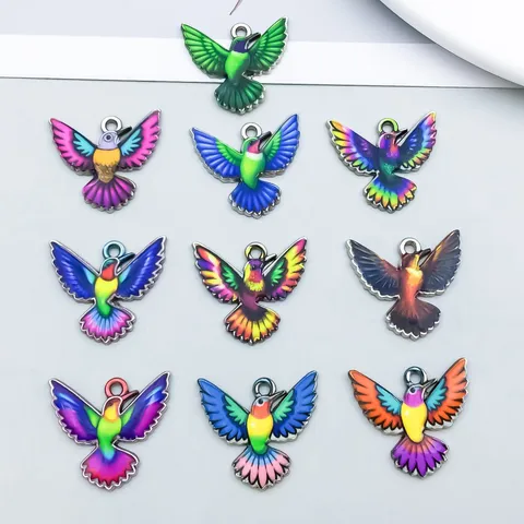 Colorful Enamel Hummingbird Alloy Pendants Printed Bird Charms DIY Jewelry Making Accessories For Necklace Bracelet Handmade Findings