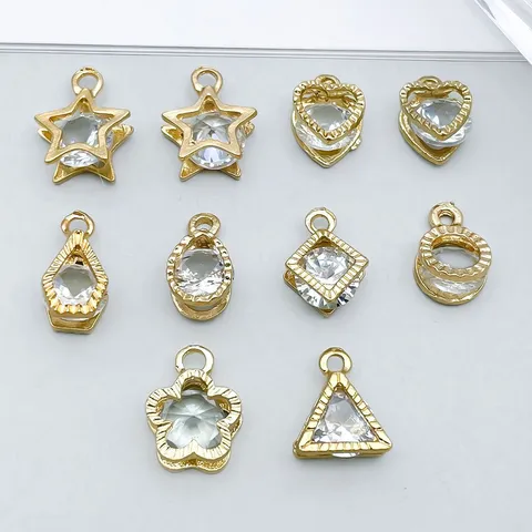 Ciondoli Geometrici in Zirconia Lega di Zinco Oro KC Charms a Forma di Cuore Stella per Gioielli Fai da Te Collana Bracciale SN1759