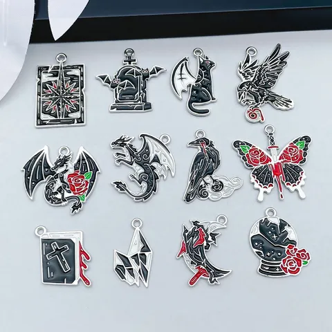 Gothic Halloween Zinc Alloy Enamel Charms Dark Dragon Bat Raven Cat Skull Pendant DIY Jewelry Making Handcrafted Accessories For Festival Party Necklace Earrings Decorations