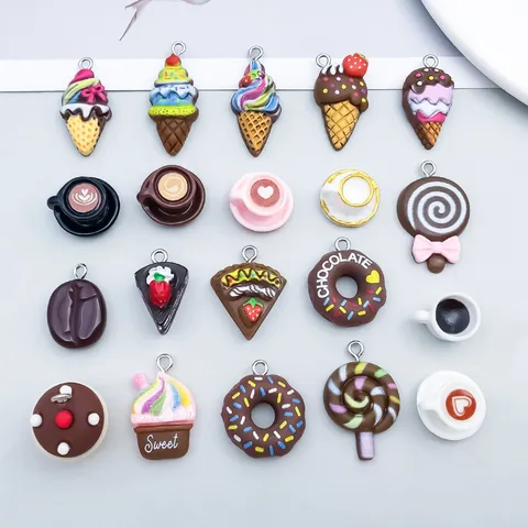 Hars Voedsel Bedeltjes Tekenfilm Donut IJs Taart Koffiekopje Lolly Miniatuur Hangers Voor DIY Ambacht Sieraden Maken Cadeau
