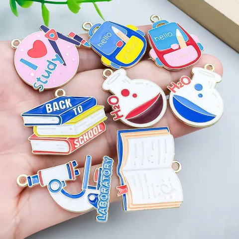 Drip Oil Zinc Alloy Graduation Theme Pendants Back To School Student Microscope Book Doctoral Hat Charms For DIY Jewelry Making Accessories