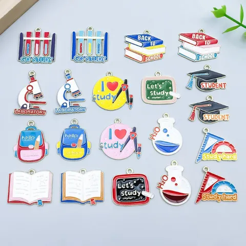 Drip Oil Zinc Alloy Graduation Theme Pendants Back To School Student Microscope Book Doctoral Hat Charms For DIY Jewelry Making Accessories
