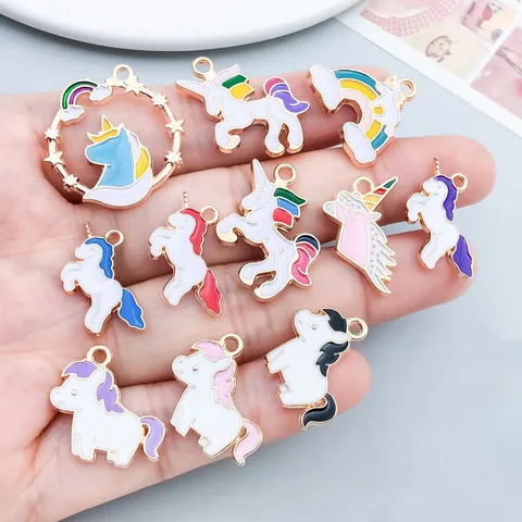 Enamel Unicorn Horse Alloy Charms Cartoon Animal Pendants For DIY Jewelry Making Bracelet Necklace Accessories Mixed Color Set