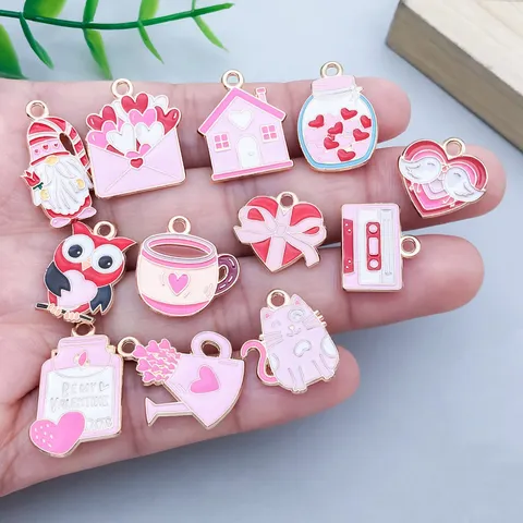 Valentine's Day Enamel Alloy Heart Letter Charms For DIY Bracelet Necklace Making Pink Red Cartoon Animal Pendants Jewelry Accessories