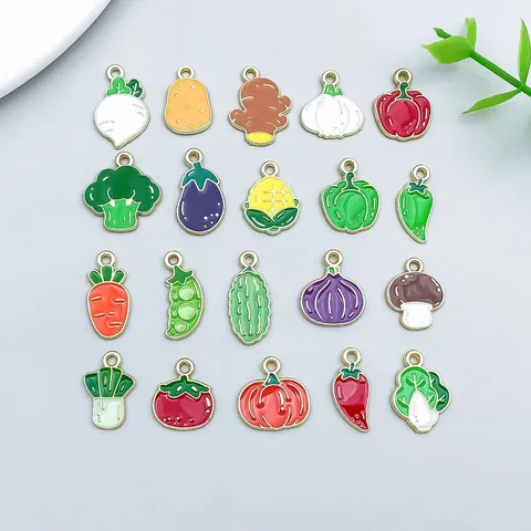Cartoon Vegetable Enamel Alloy Pendants For DIY Jewelry Making Colorful Pumpkin Cabbage Mushroom Broccoli Carrot Charms
