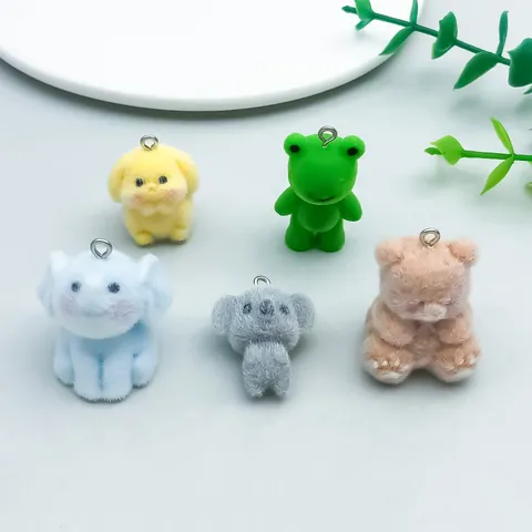 Flocked Resin Cartoon Animal Pendants For DIY Jewelry Elephant Bear Koala Rabbit Frog Charms Pendants Only (Without Chain)