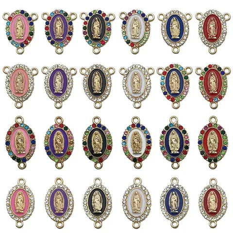 Connettore Ovale Vergine Maria Fai da Te Ciondoli in Lega Smalto e Strass per Collana Bracciale Accessori per Gioielli Oro KC Colore K Bianco Pendenti Religiosi