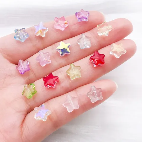 Colorful Transparent Gold Splashed Glass Star Beads 8mm Pentagram Large Hole Spacer Beads For DIY Jewelry Making Bracelet Findings