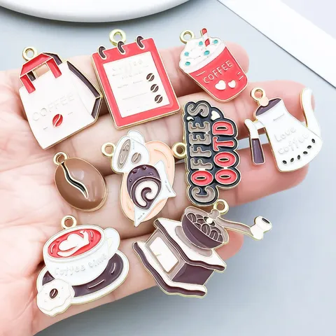 Cartoon Koffie Bedeltjes Emaille Zinklegering Hangers Assorti Koffiekopje Boon Machine Bedeltjes Voor DIY Armband Ketting Maken Accessoires