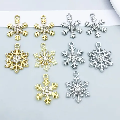 Alloy Christmas Snowflake Pendants Assorted Rhinestone Charms Gold Silver Festive DIY Jewelry Making Accessories Gift
