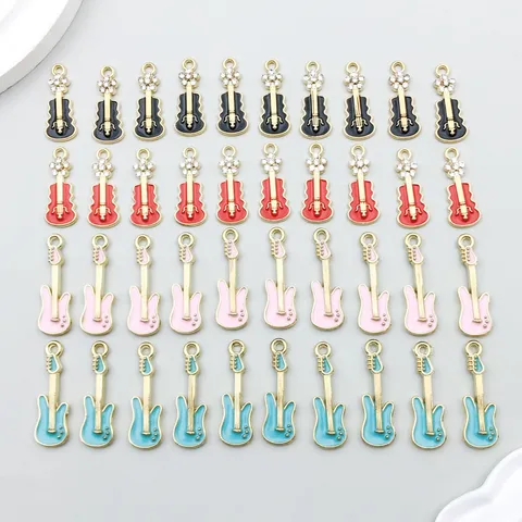 Emaille Gitarre Charms Zinklegierung Musikinstrument Anhänger Mit Strass Blume Für DIY Schmuckherstellung Halsketten Armbänder Zubehör