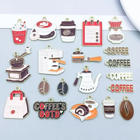 Cartoon Koffie Bedeltjes Emaille Zinklegering Hangers Assorti Koffiekopje Boon Machine Bedeltjes Voor DIY Armband Ketting Maken Accessoires