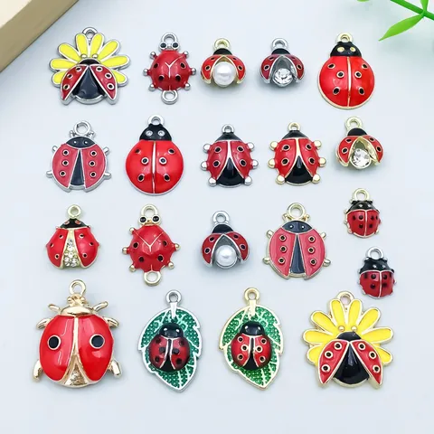 Enamel Alloy Ladybug Insect Animal Charms Mixed Style Floral Leaf Pendants For Handmade Jewelry Making Bracelet Necklace Accessories