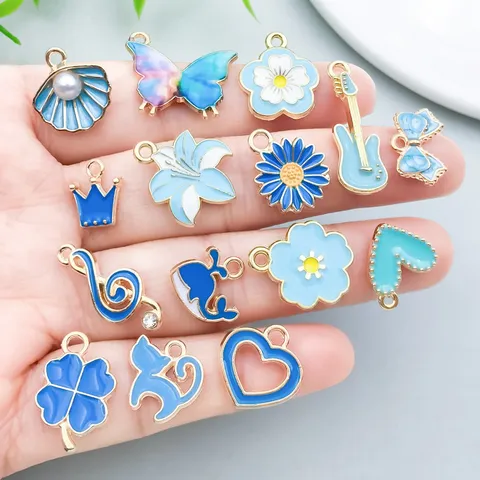 Lake Blue Enamel Alloy Animal Flower Charms Pendants Seahorse Whale Cat Crown Heart Butterfly Jewelry DIY Bracelet Necklace Making Accessories