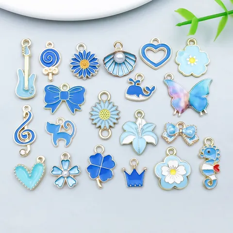 Lake Blue Enamel Alloy Animal Flower Charms Pendants Seahorse Whale Cat Crown Heart Butterfly Jewelry DIY Bracelet Necklace Making Accessories