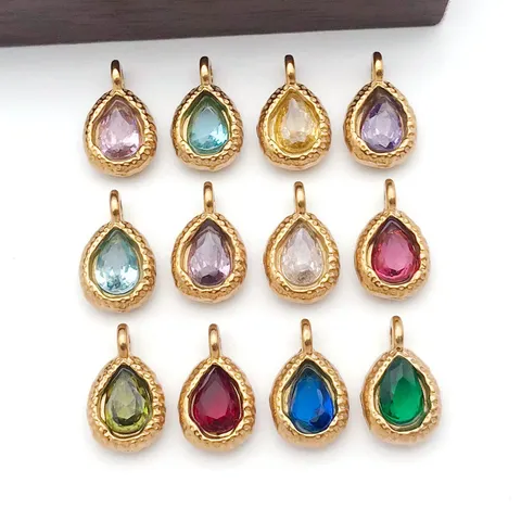 Ciondolo a Goccia in Acciaio Inossidabile Solo Texture Martellata Ciondoli a Goccia d'Acqua con Strass per Fai da Te Bracciale Collana Gioielli