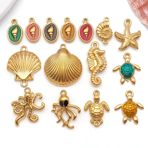 Stainless Steel Enamel Ocean Animal Charms Drip Oil Octopus Turtle Sea Horse Starfish Shell Pendants DIY Jewelry Accessories