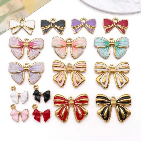 Stainless Steel Bowknot Pendant Enamel Drip Oil Bow Charm For DIY Necklace Bracelet Jewelry Making Crafting Accessories