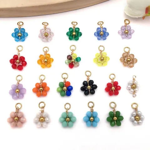 Stainless Steel Daisy Flower Pendants Colorful Crystal Beads Charms For Jewelry Making DIY Handmade Necklaces Bracelets Accessories