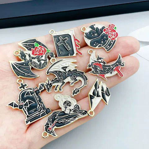 Punk Gothic Halloween Dragon Raven Enamel Zinc Alloy Charms For DIY Jewelry Making Accessories Gift