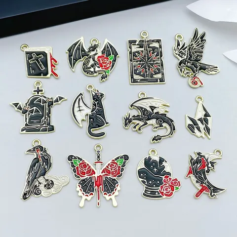 Punk Gothic Halloween Dragon Raven Enamel Zinc Alloy Charms For DIY Jewelry Making Accessories Gift