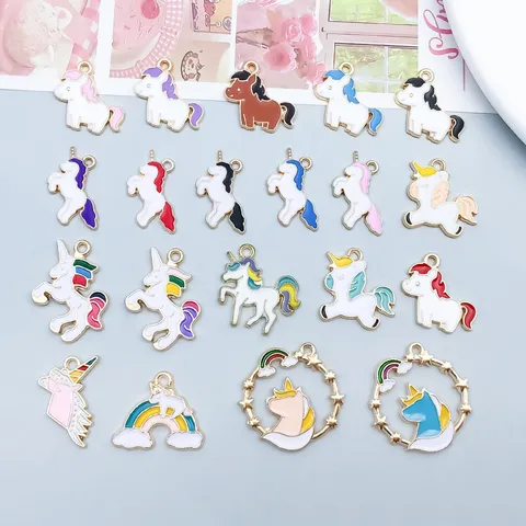 Enamel Unicorn Horse Alloy Charms Cartoon Animal Pendants For DIY Jewelry Making Bracelet Necklace Accessories Mixed Color Set