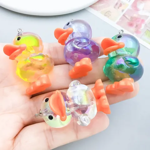 Ciondoli Anatra 3D per Creazione Gioielli Charms in Acrilico Iridescente Fai da Te per Portachiavi Collane Accessori