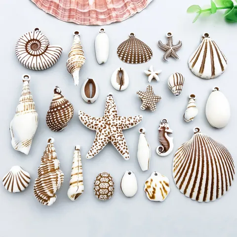 Ciondoli in Acrilico Vita Marina Marrone Bianco Oceano Stella Marina Conchiglia Ippocampo Per Creazione Gioielli Fai da Te Pendenti Animali Marini Set