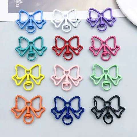 Zinc Alloy Spray Painted Bowknot Keychain Clasp Colorful Baked Paint Ribbon Lobster Clip DIY Jewelry Finding Accessory