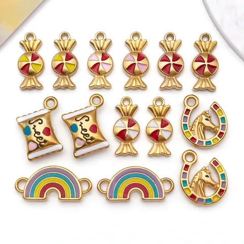 Stainless Steel Colorful Enamel Candy Rainbow Horse Head Pendants DIY Bracelet Necklace Jewelry Making Finding Charms For Women