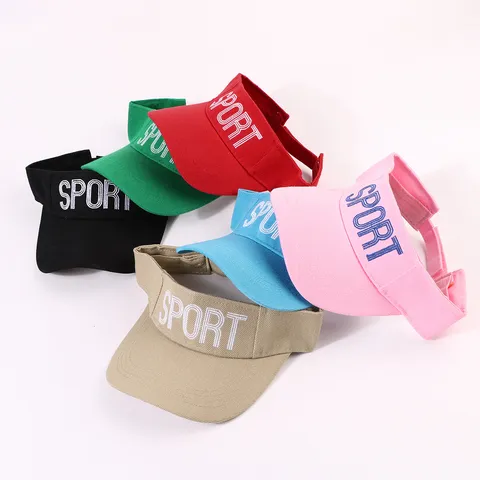 Visière de Sport en Coton Unisexe Ajustable Plein Air Course Chapeau de Soleil Lettre Brodée Été Décontracté Casquette Vide