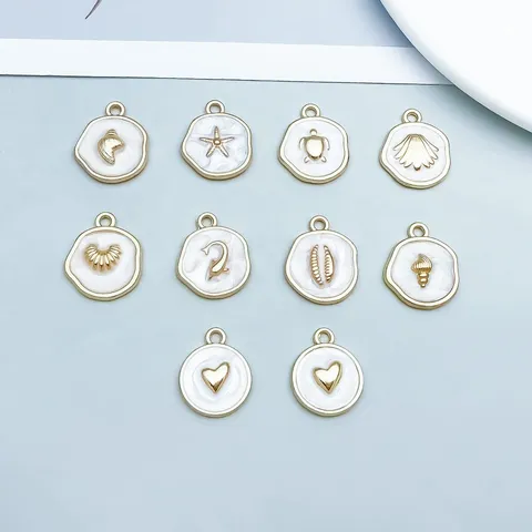 Colgante Esmaltado Marino de Aleación de Zinc Océano Delfín Estrella de Mar Concha Marina Redondo Corazón Charm Base Oro Blanco Esmaltado Joyería DIY Artesanía Accesorios