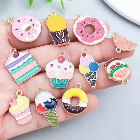 Cartoon Colorful Enamel Zinc Alloy Food Charms Ice Cream Donut Hamburger Pendant For Creative DIY Handmade Jewelry Accessories