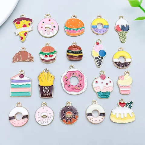 Cartoon Colorful Enamel Zinc Alloy Food Charms Ice Cream Donut Hamburger Pendant For Creative DIY Handmade Jewelry Accessories