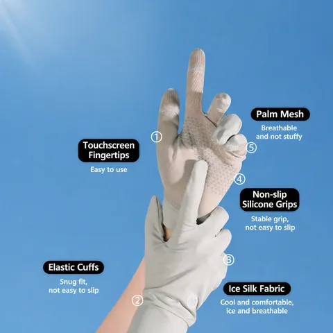 Women Ice Silk Sun Protection Gloves UV Protection Breathable Anti-Slip Driving Cycling Outdoor Sports Gloves