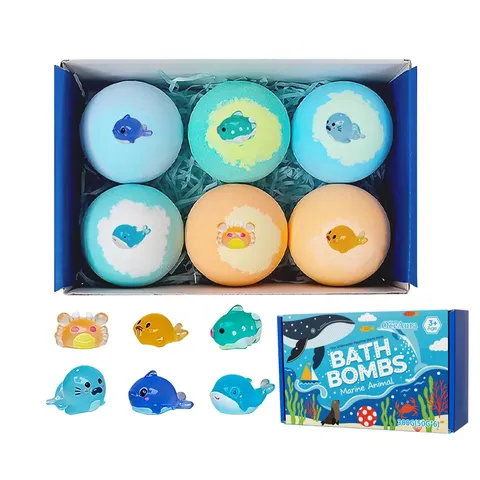 Mariene Serie Kinder Badbom Geschenkset Kleurrijke Bruisballen met Verrassing Zeedieren Speelgoed Zachte Hydraterende Lichaamsreiniging Badbal voor Kinderen