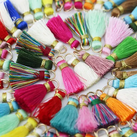 Mini Tassels With Gold Threads Polyester Tassel Pendants For DIY Jewelry Making Keychain Cell Phone Straps Craft Supplies