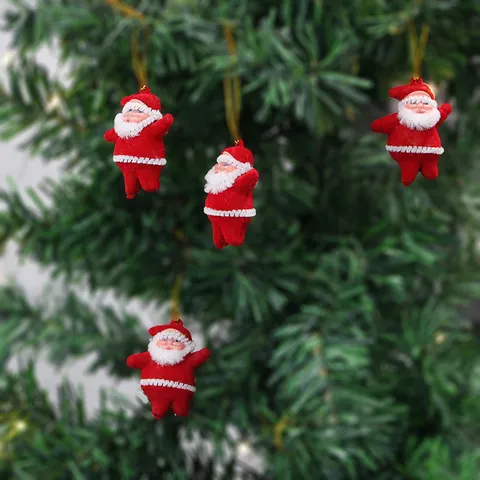 Mini Babbo Natale Ornamenti Sospesi per Albero di Natale Figurina Rossa Floccata Ciondolo Decorazione Festa