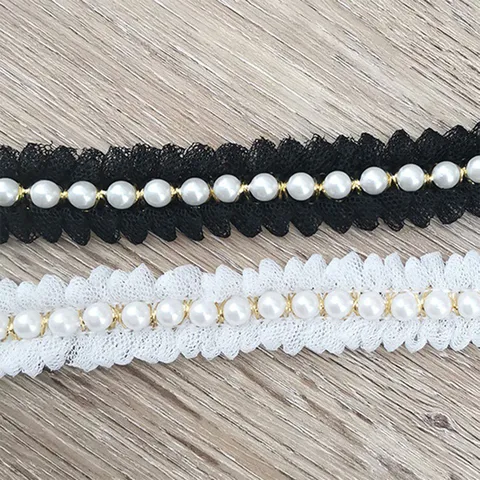Lace Trim Ribbon With Artificial Pearls For Sewing Craft DIY Wedding Party Gift Wrapping And Home Decoration