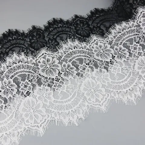 White Black Eyelash Lace Trim Floral Fabric Ribbon For Sewing Wedding Dress DIY Craft Garment Accessories