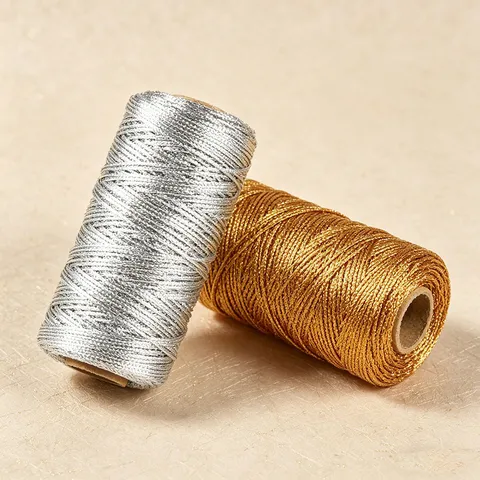 Metallic Gold Silver Red Hollow Braided Cord Metallic Thread For Gift Wrapping and Holiday Party Decoration Craft