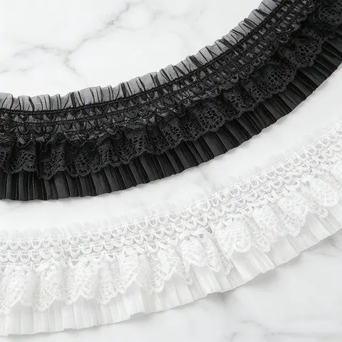Elastic Pleated Accordion Lace Trim Ribbon Fabric For Garment Sewing DIY Crafts Home Decoration White Black