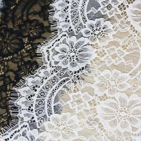 White Black Eyelash Lace Trim Floral Fabric Ribbon For Sewing Wedding Dress DIY Craft Garment Accessories