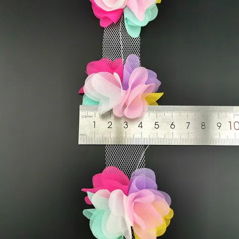 Bunter Chiffon Blumen Spitzenbesatz Stoffblumen Applikation Für DIY Handwerk Geschenkverpackung Nähzubehör