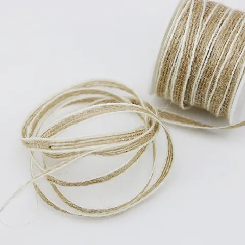 Natural Jute Burlap Ribbon With White Lace Trim Vintage Craft Fabric For Gift Wrapping Wedding Party DIY Decoration