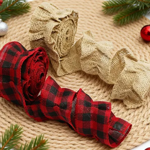 Christmas Plaid Ribbon Buffalo Check Fabric Trim For Christmas Tree Garland Craft Holiday Party Decoration