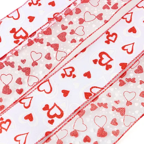 Valentinstag Herz Bedrucktes Drahtband Polyester Band Handwerk Für Feiertag Party Hochzeit Dekor