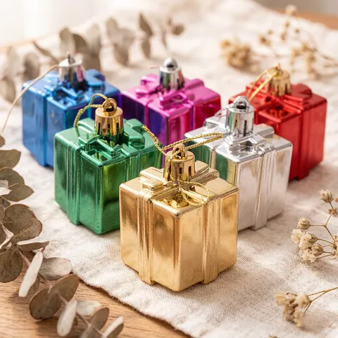 Christmas Tree Hanging Pendants Electroplated Gift Box Shape Ornaments Holiday Party Home Decor Assorted Set
